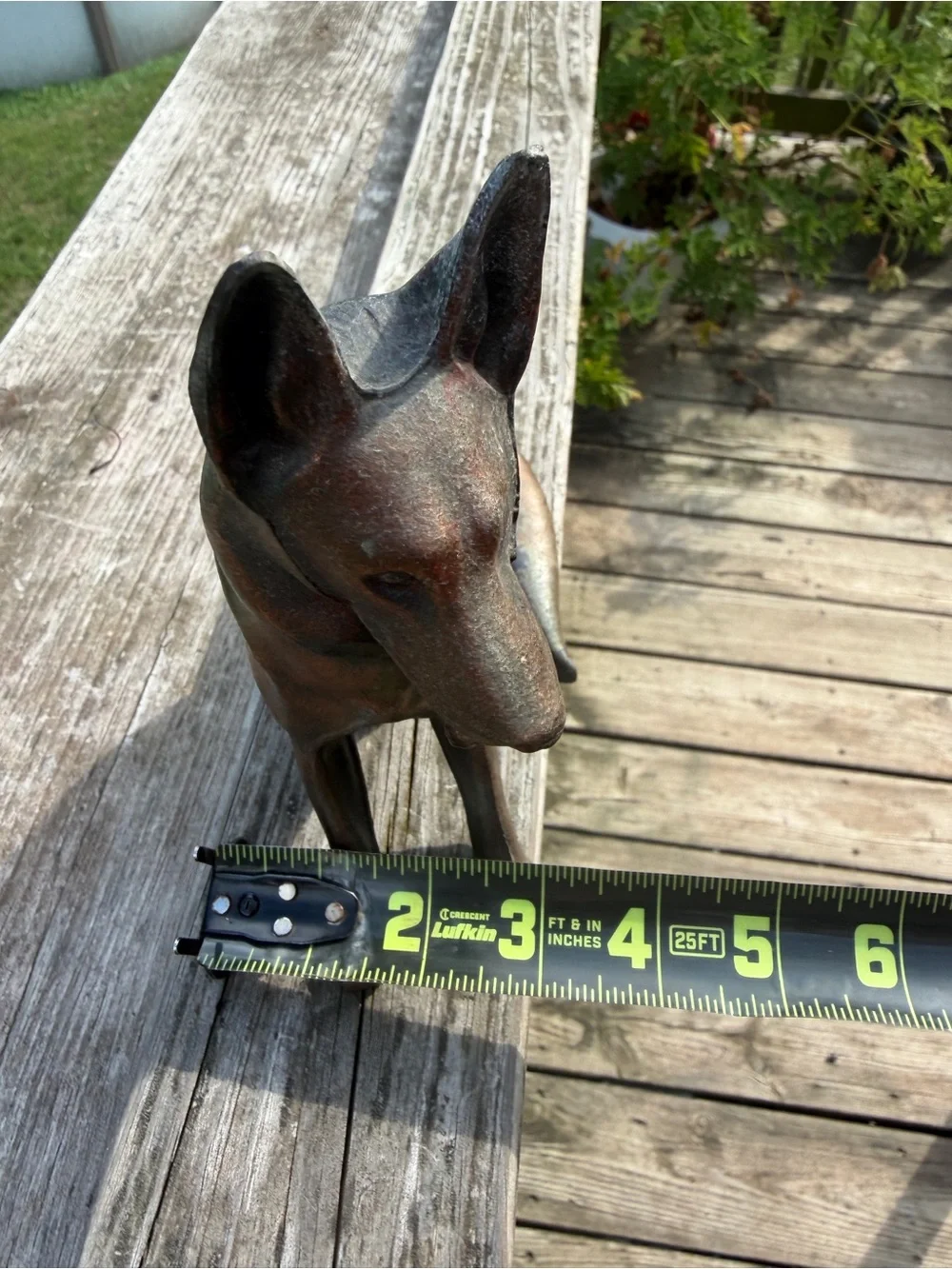 Vintage German Shepherd Dog Figurine Sitting Pose Metal Statue Copper 7.75”